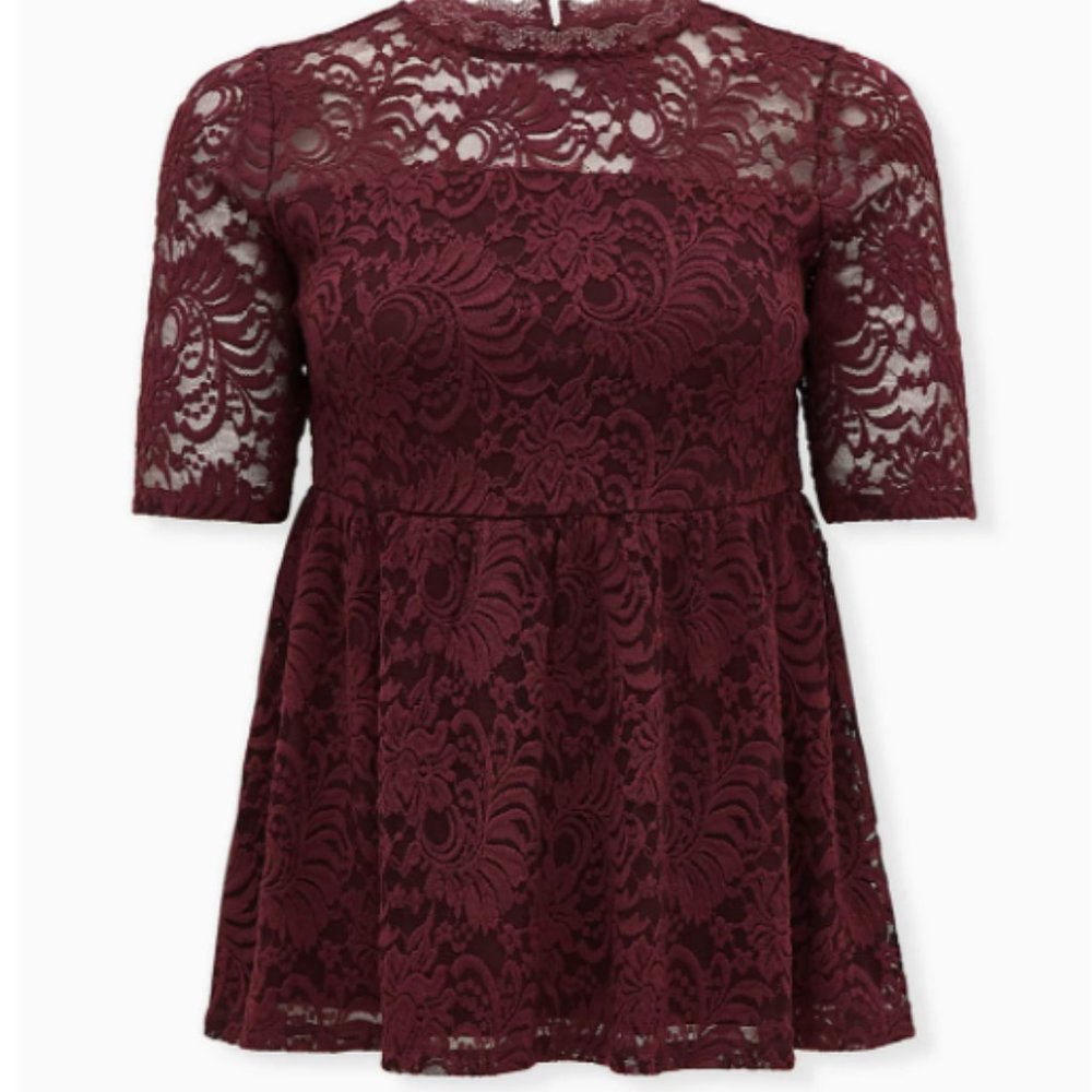 Lightly Worn - Burgundy Purple Lace Babydoll Top